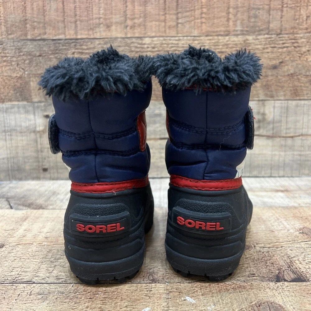 Sorel Toddler Boys Baby Winter Snow Boots Blue/Black/Red Faux Fur Size 5